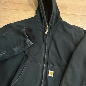 Vintage Carhartt Men’s J140 Quilt Lined Hooded Dark Green Duck Jacket Size XL